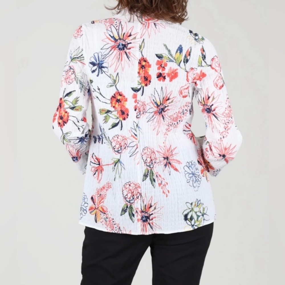 Habitat large floral button down shirt blouse tunic white orange blue - Picture 4 of 11